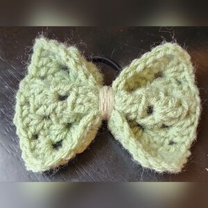Handmade Green Crochet Bow Hair Accessory